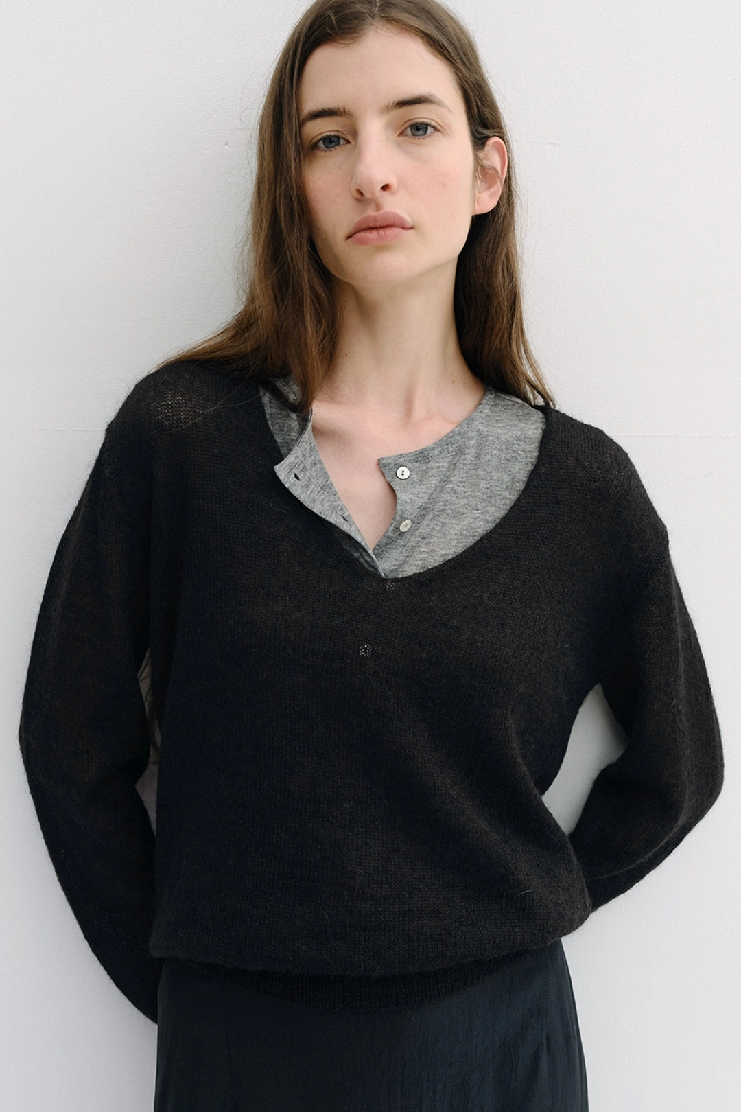 블랭크공삼 royal kid mohair v-neck pullover (black) 상품 이미지 2