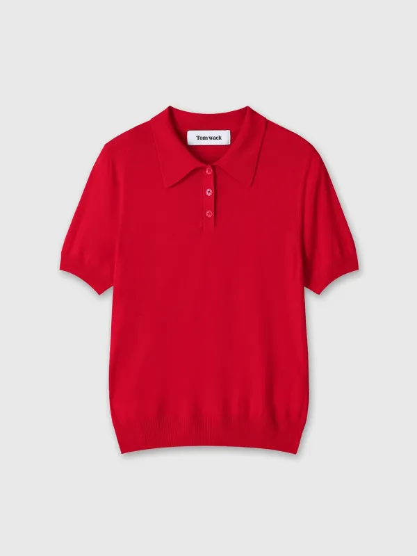 (W) SILK COTTON POLO SHIRT_ RED