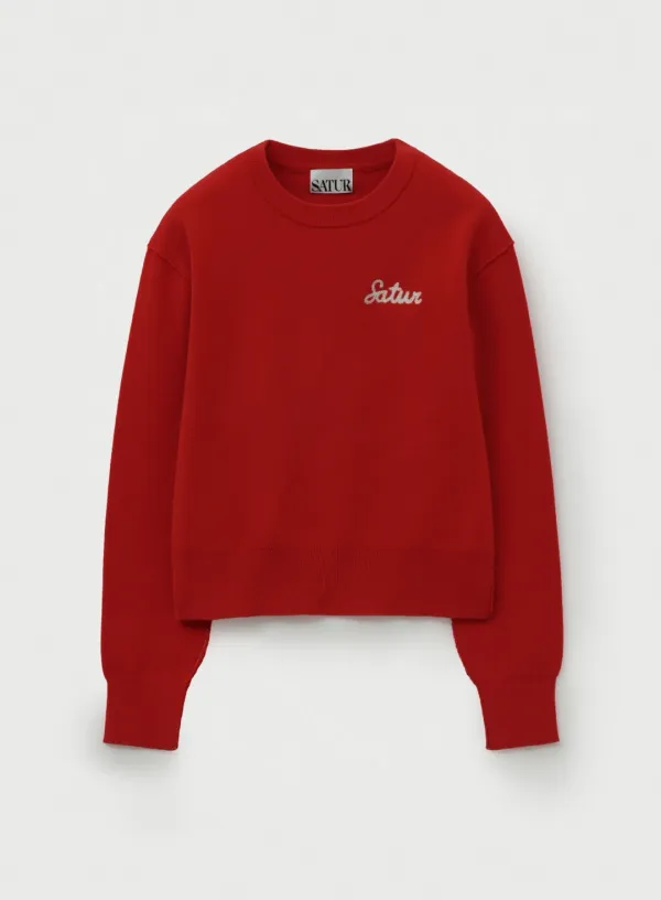 (W) Outline Basic Crew Neck Knit - Red