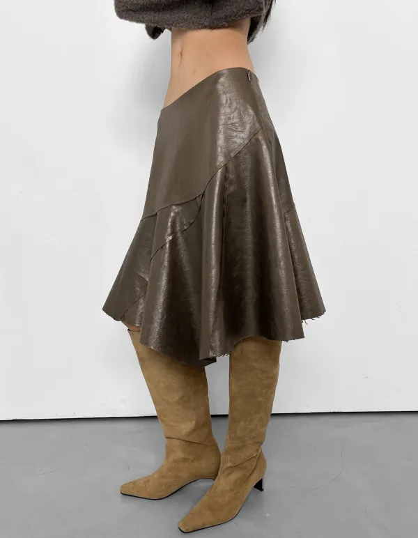 ASYMMETRIC FAUX LEATHER SKIRT, KHAKI