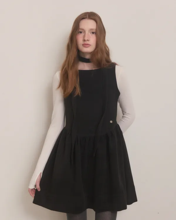 Double flare winter mini dress - black