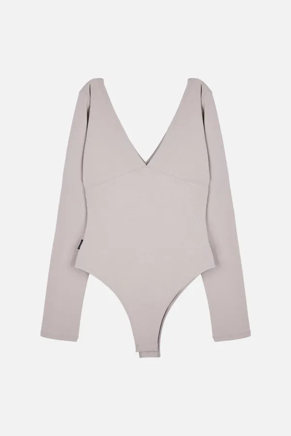 V-Neck Bodysuit _ Beige