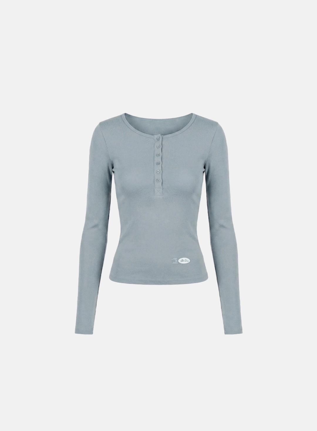 배드블러드 [w-tee26-039] BS Cotton Jersey Fitted Henley Neck Long Sleeve T-Shirt - Light Blue 상품 이미지 2