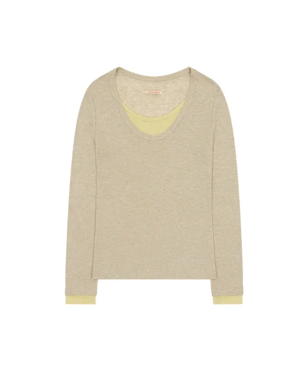 A3634 레이어드 U넥 티셔츠_Beige