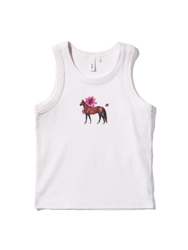 Flower Horse Tank Top - White