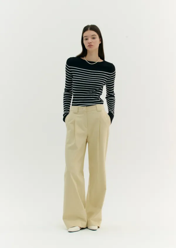 SEMI BOAT-NECK STRIPE PULLOVER (black stripe)