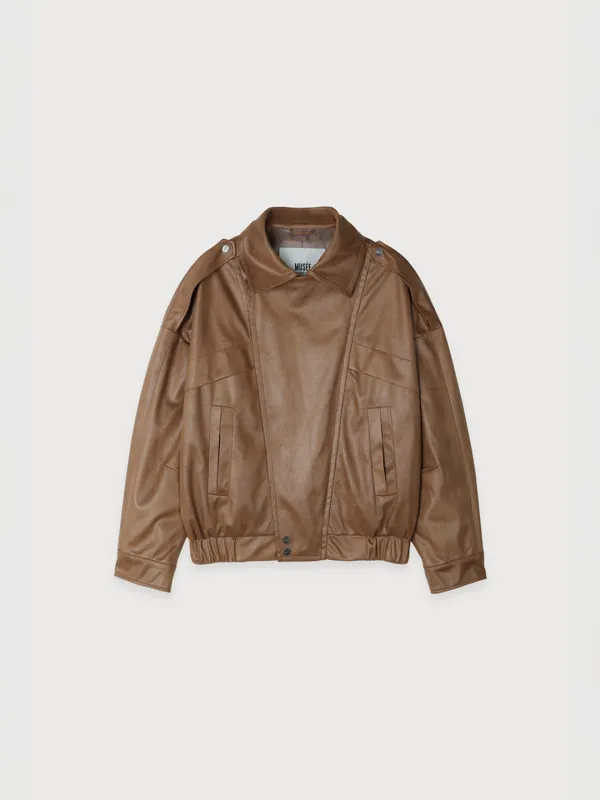 MADRID Oversize Leather Rider Jacket_Camel