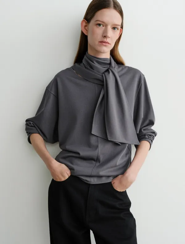 Lane Tie Blouse (Charcoal)