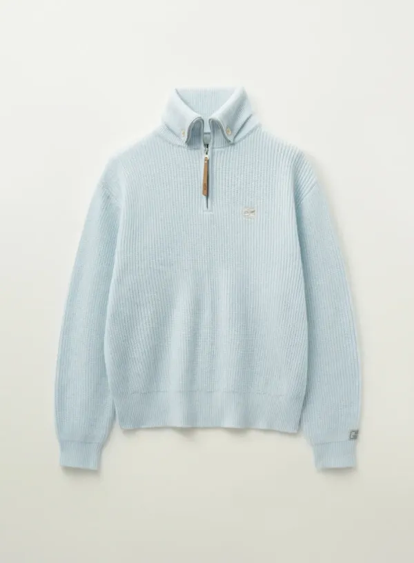 Button Up Sailor Half Knit Zip-up - Light Blue