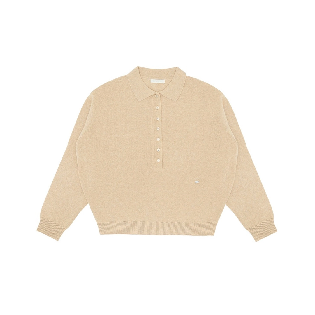 피브비 Long Placket Henley Knit Top (milk tea beige) 상품 이미지 1