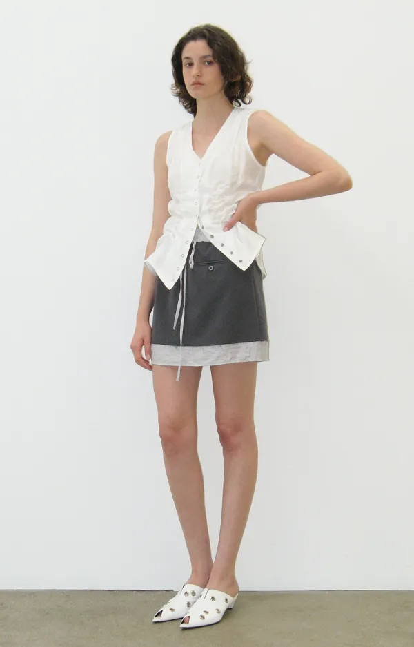 RAW CUT LAYERED SKIRT, CHARCOAL