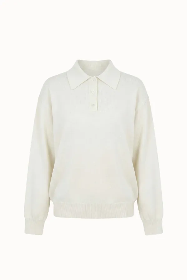 [2차 리오더]Silk Wool Loose Fit Collar Knit[LMBFSPKN302]-Ivory