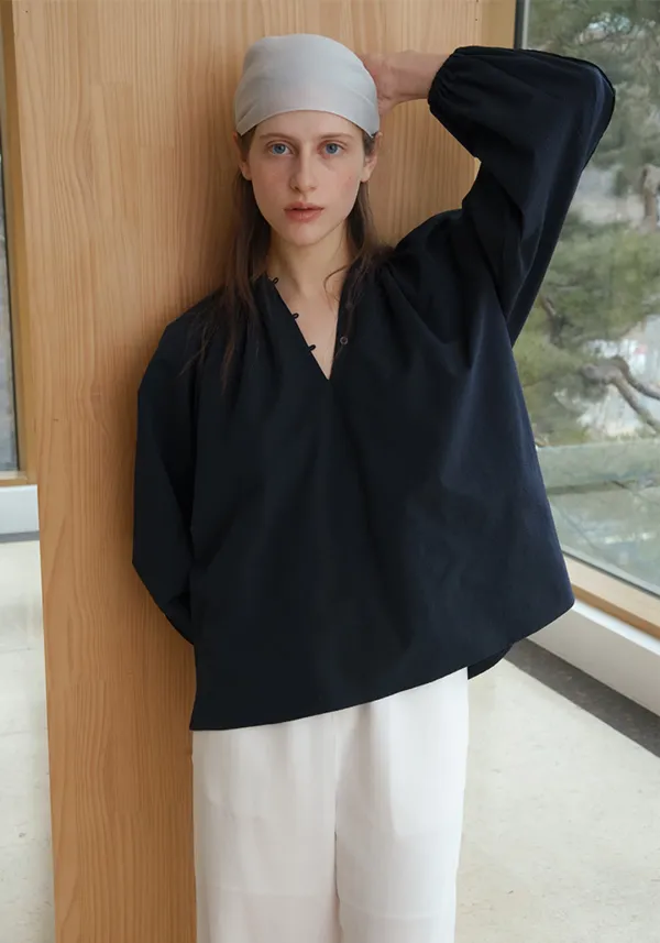 SEERSUCKER VOLUME BLOUSE_NAVY_OF1C2XBL02NYA