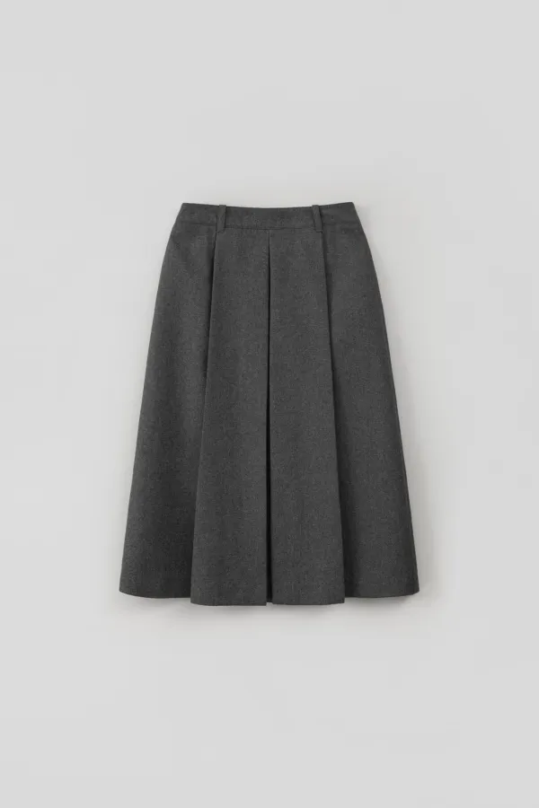 Wool Pleats Skirt_Melange Gray