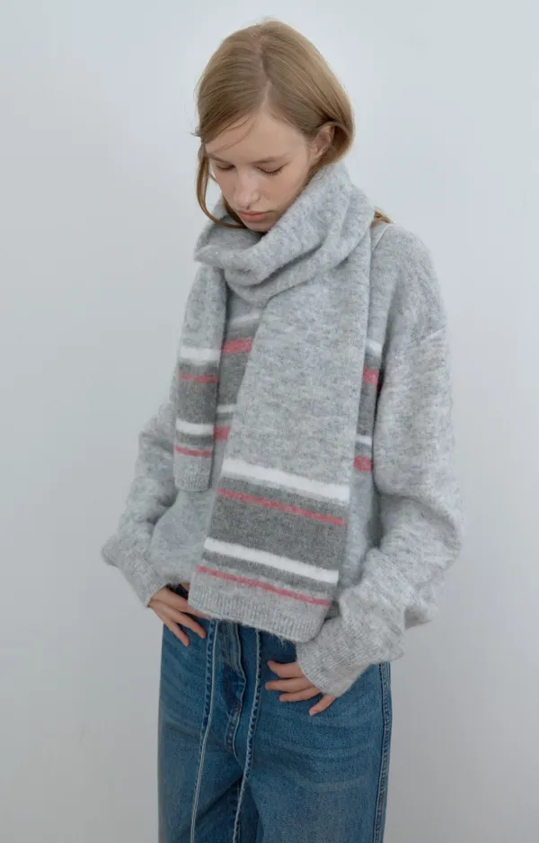 MULTI STRIPE MUFFLER, MELANGE GRAY