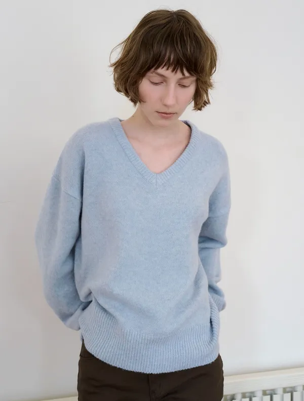 Nep wool V-neck knit_Sky Blue