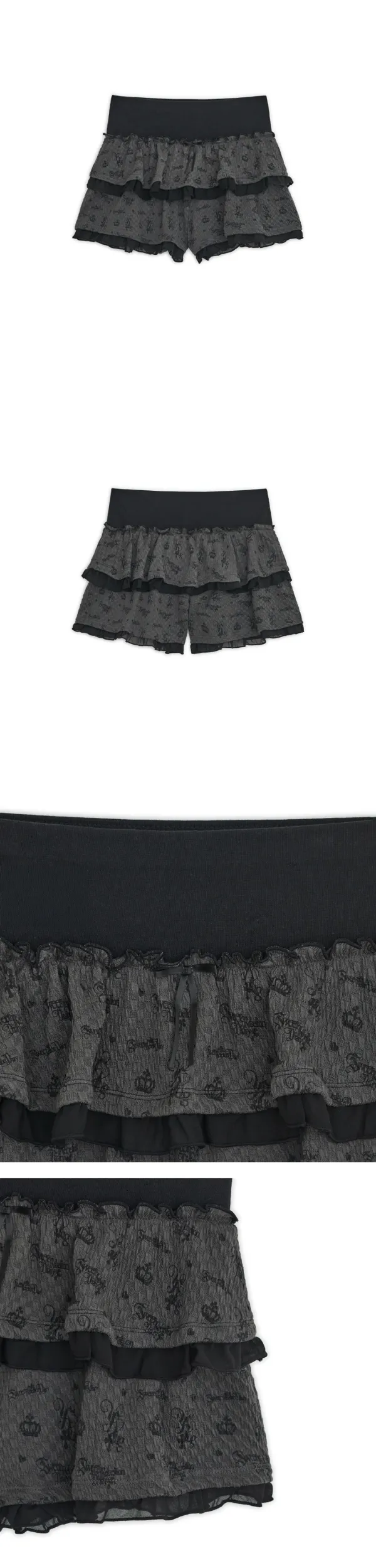 Ribbon cancan skirt pants (Black)