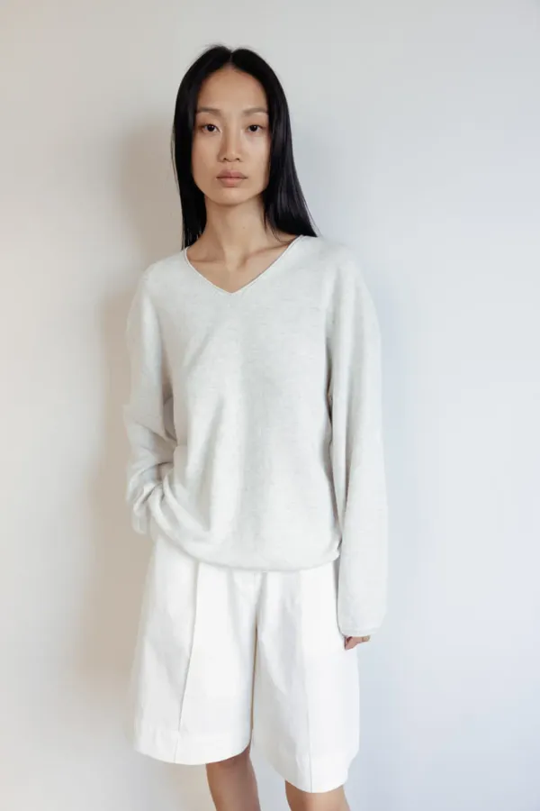 Cash V-Neck Knit (Melange Grey)