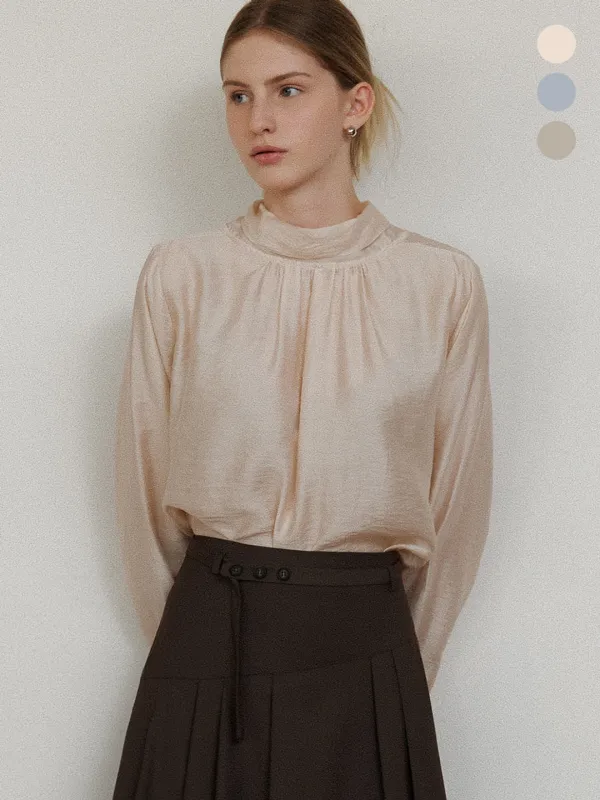 comos 1218 high neck tie blouse (3color)