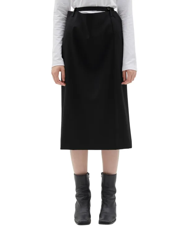 W Wool Blend Belt Skirt, Black