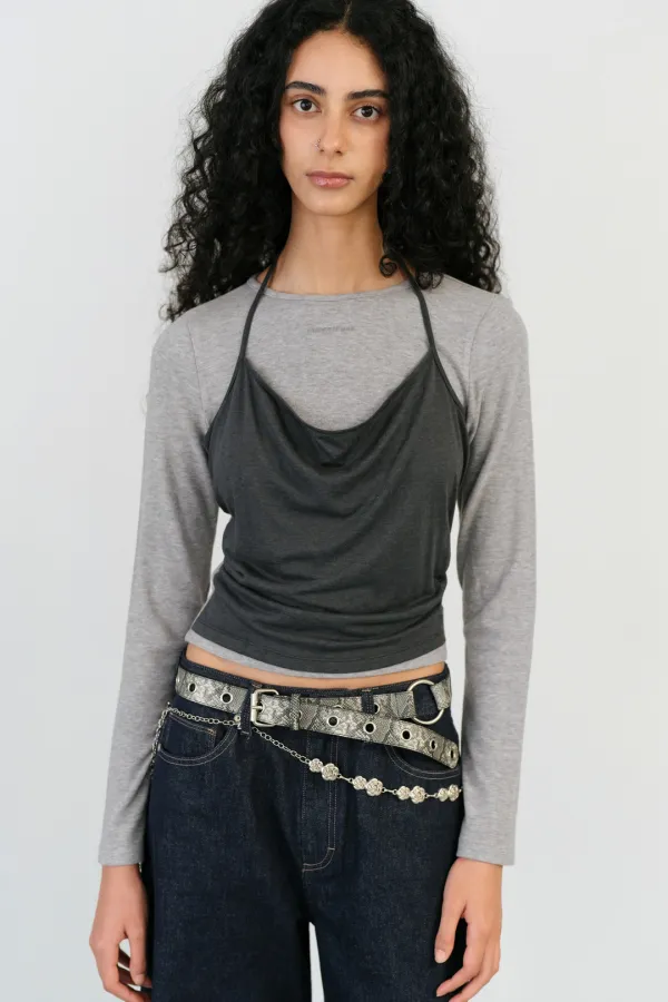 LAYERED HALTER TOP - MELANGE GREY