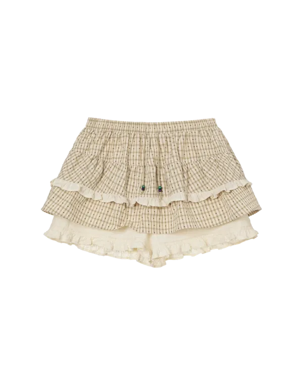 SKIRT MINI SHORTS [CHECK BEIGE]