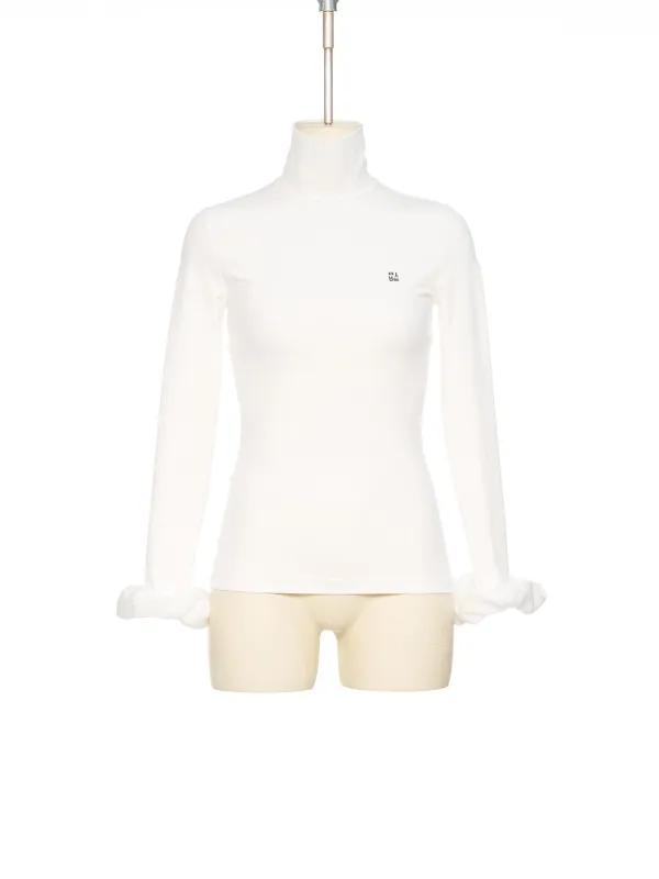 FW25 WHITE SCRUNCHIE SLEEVE JERSEY TOP