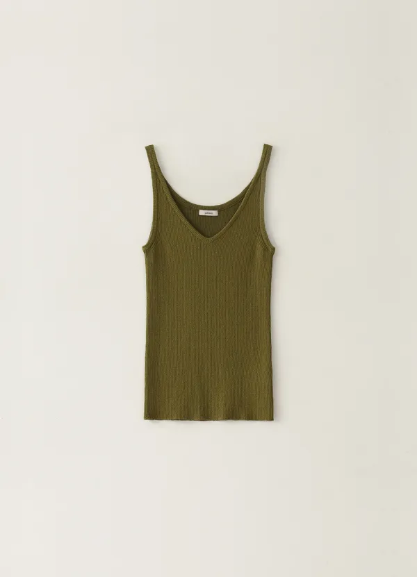2ND / Ribbed V-neck Knit Top - Olive