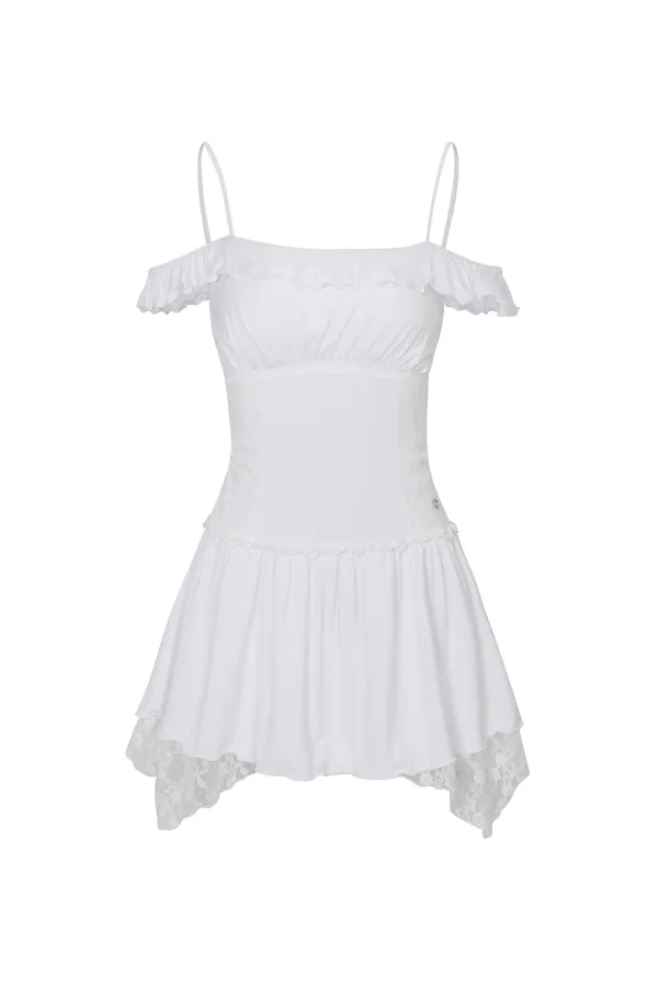 PETAL RUFFLE DRESS white