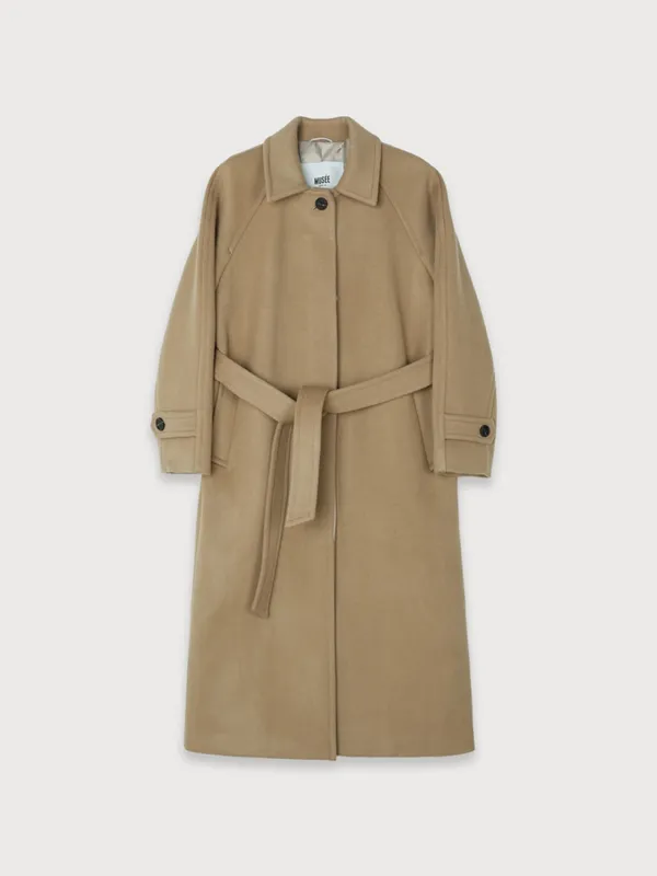 [REFURB] NOIR Belted Balmacaan Merino Wool Coat_Camel