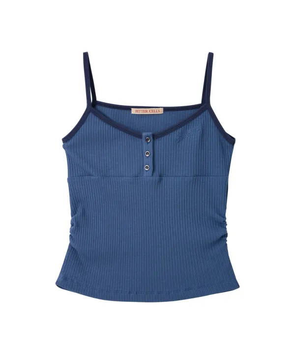 V Neck Shirring Sleeveless-Blue