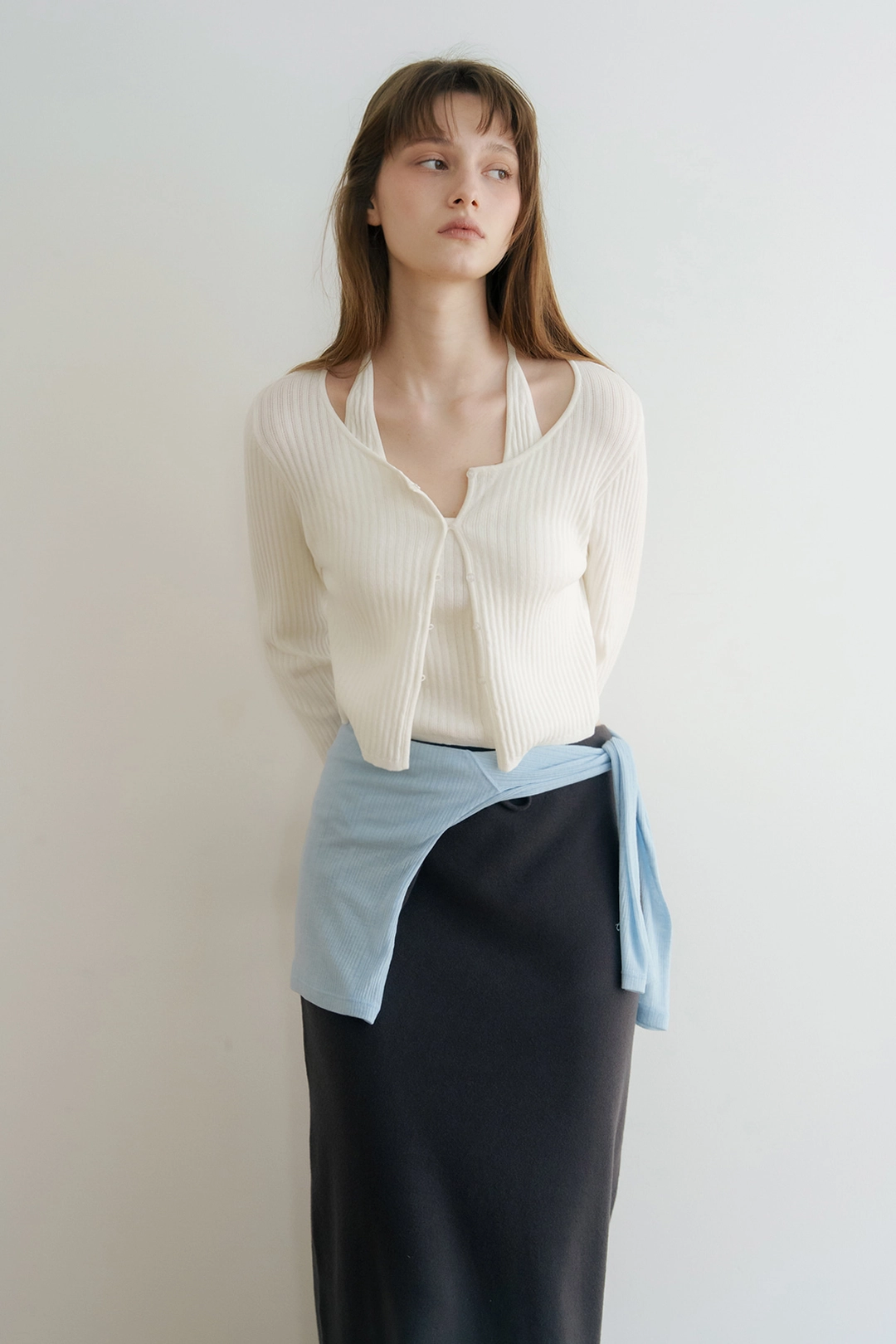 샤드라마 HALTERNECK SLEEVELESS LAYERED CARDIGAN [IVORY] 상품 이미지 2