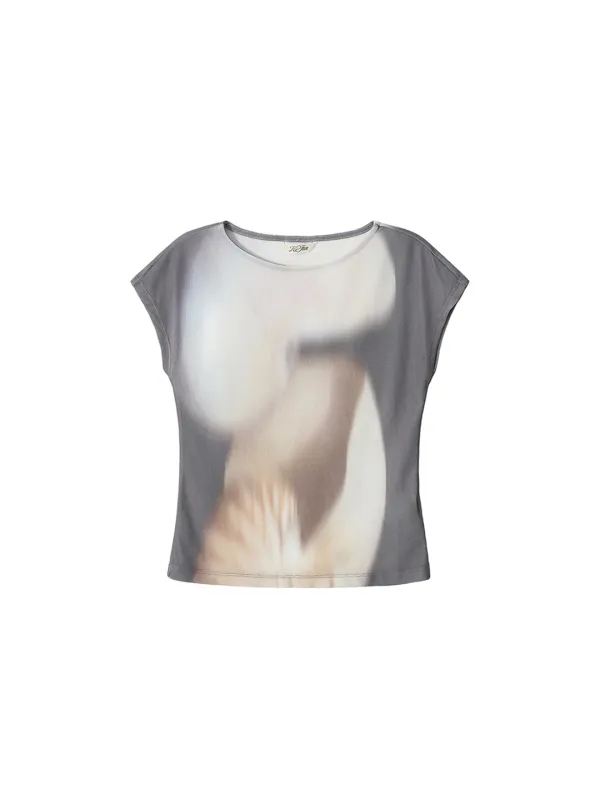 [6/25 출고] Print Cap Sleeve Top Charcoal