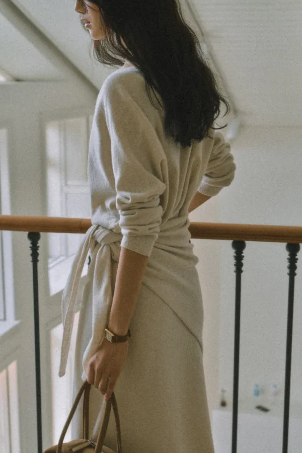 VELOUR CASHMERE SHAWL MUFFLER_OATMEAL