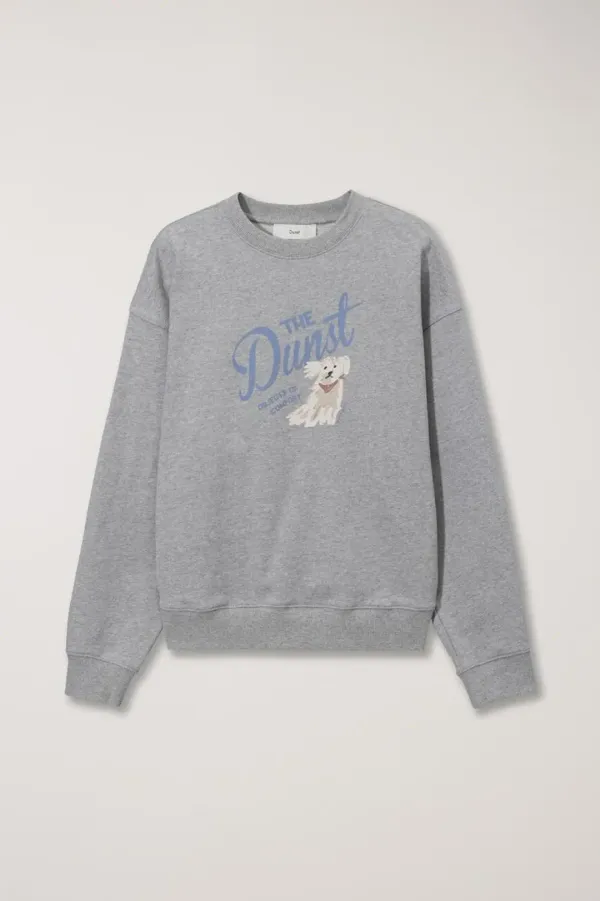 UNISEX DRAWING PUPPY SWEATSHIRT MELANGE GREY