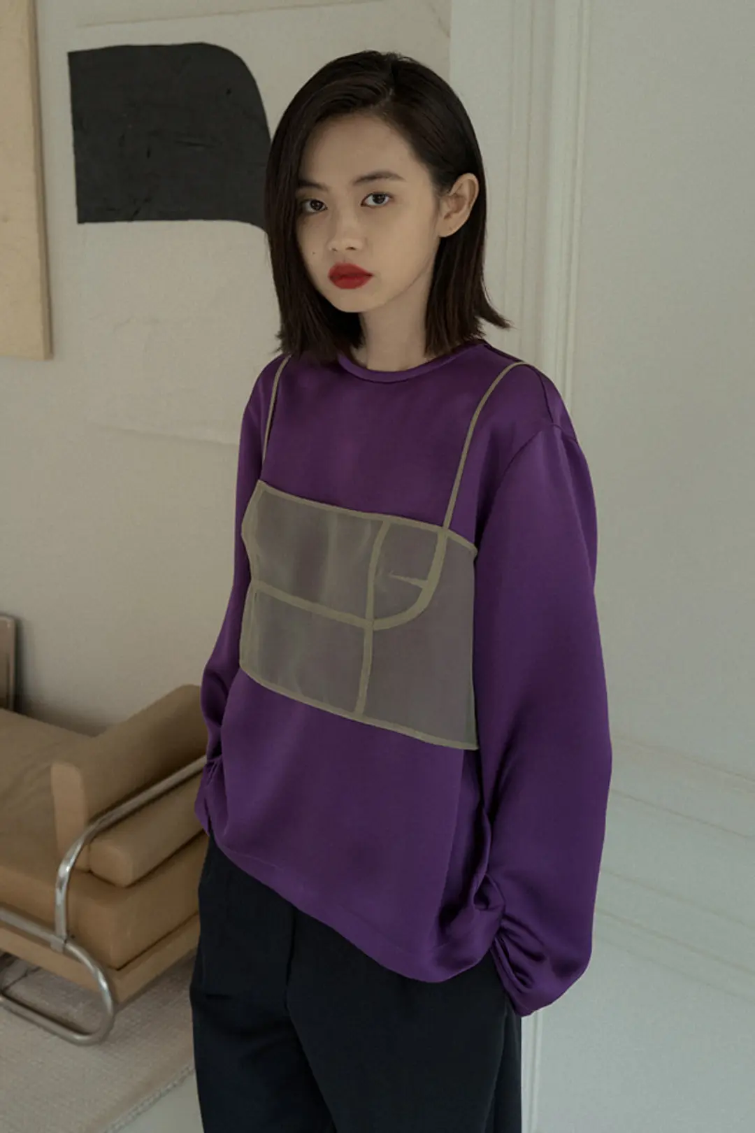 오버듀플레어 BASIC SATIN BLOUSE_VIOLET 상품 이미지 2
