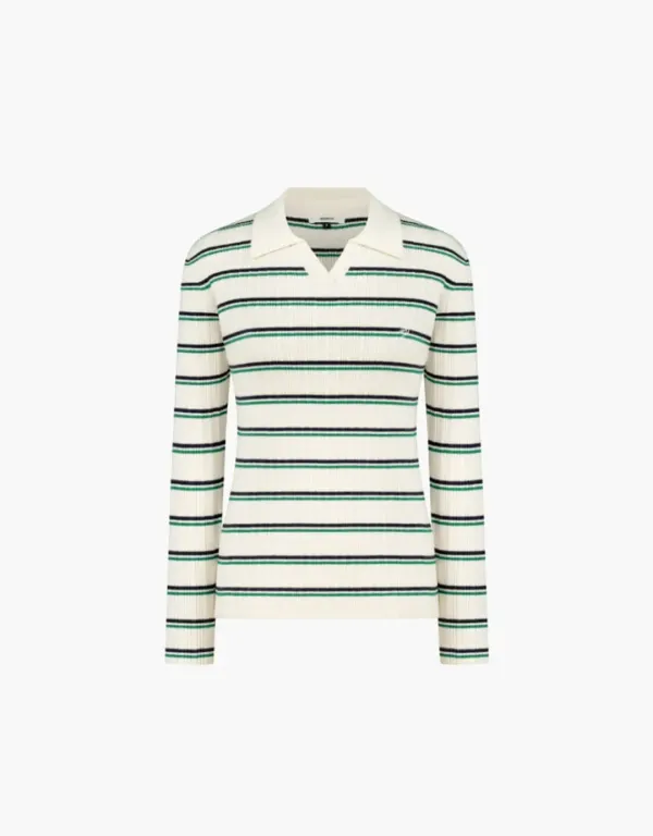 stripe collar open pullover - green