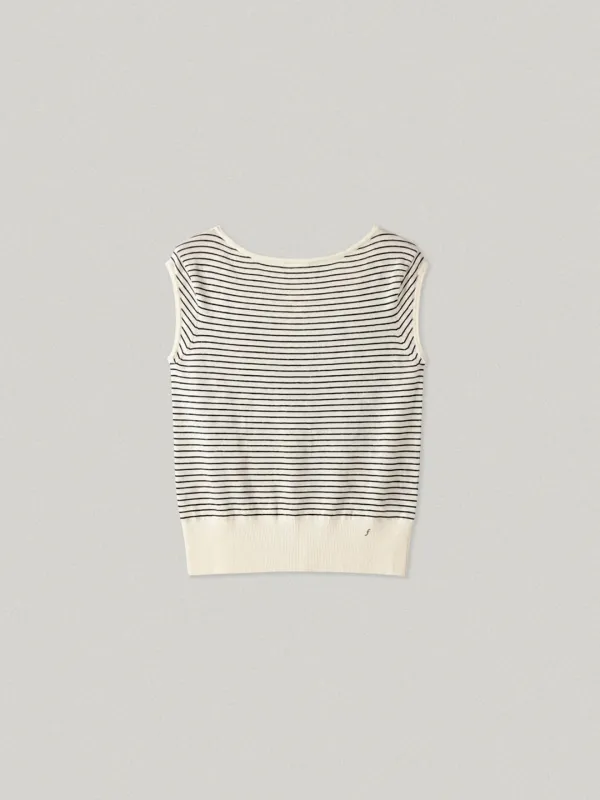 MARINA CAP SLEEVE U NECK KNIT - CREAM BLACK마리나 캡 슬리브 유넥 니트