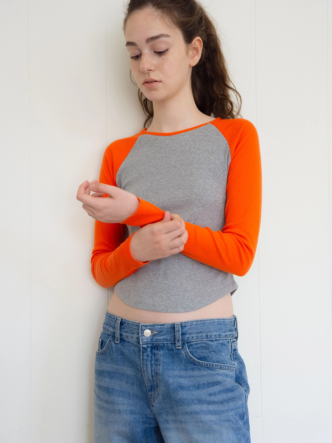 헤더먼트 fitted raglan t-shirt (melange - carrot) 상품 이미지 3