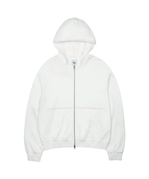 WASHED HOODIE ZIP-UP [IVORY]