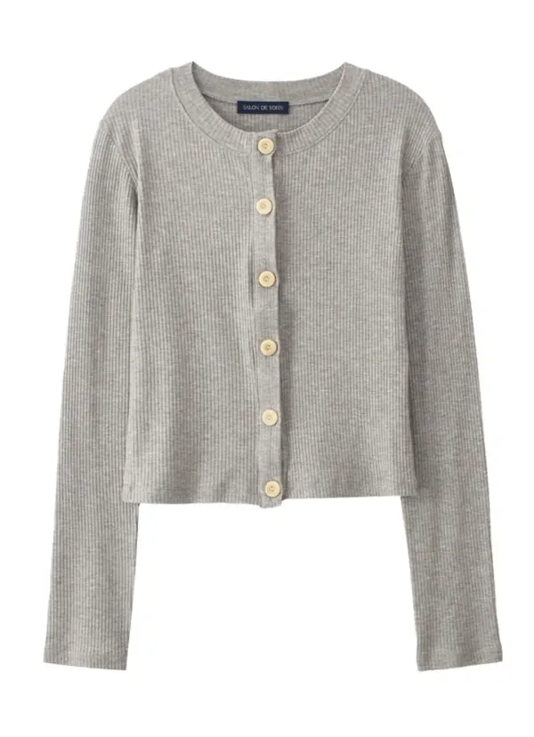 Button Crop Cardigan_ Gray