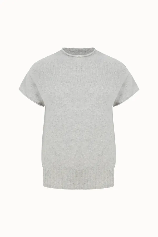 [2차 리오더]Holgament High Neck Cap Sleeve Knit Top[LMBEAUKN286]-Light gray