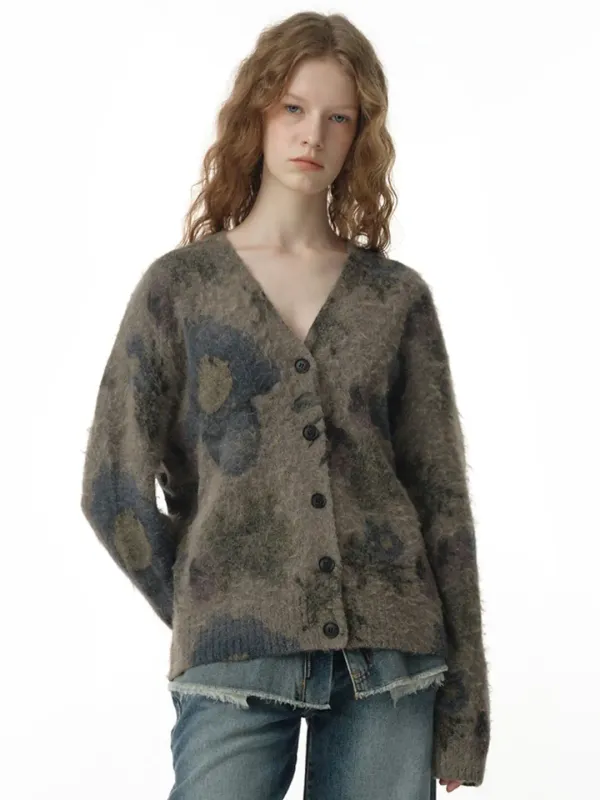 Printed Loose Cardigan [Beige]