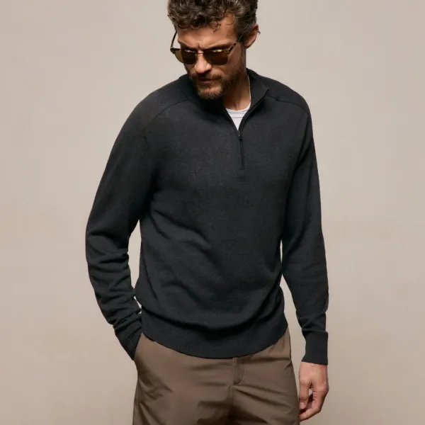 Cotton Cashmere Half Zip - Coal
