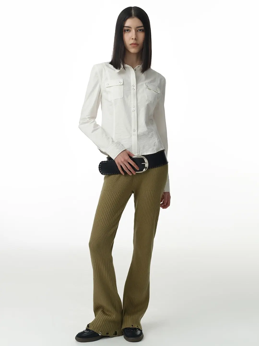 밀로 우먼 Damage Flare Knit Pants [Olive] 상품 이미지 1