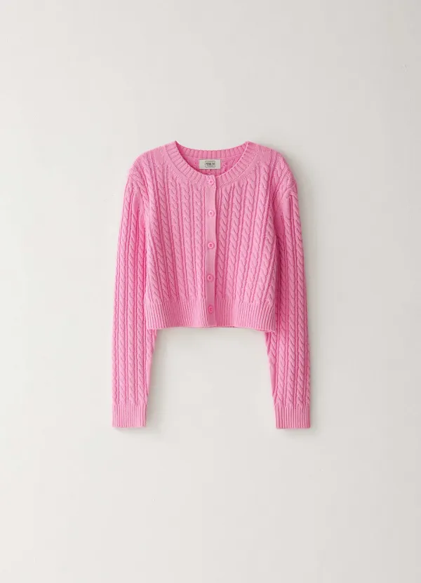 [Limited] Cable Crop Cardigan - Pink
