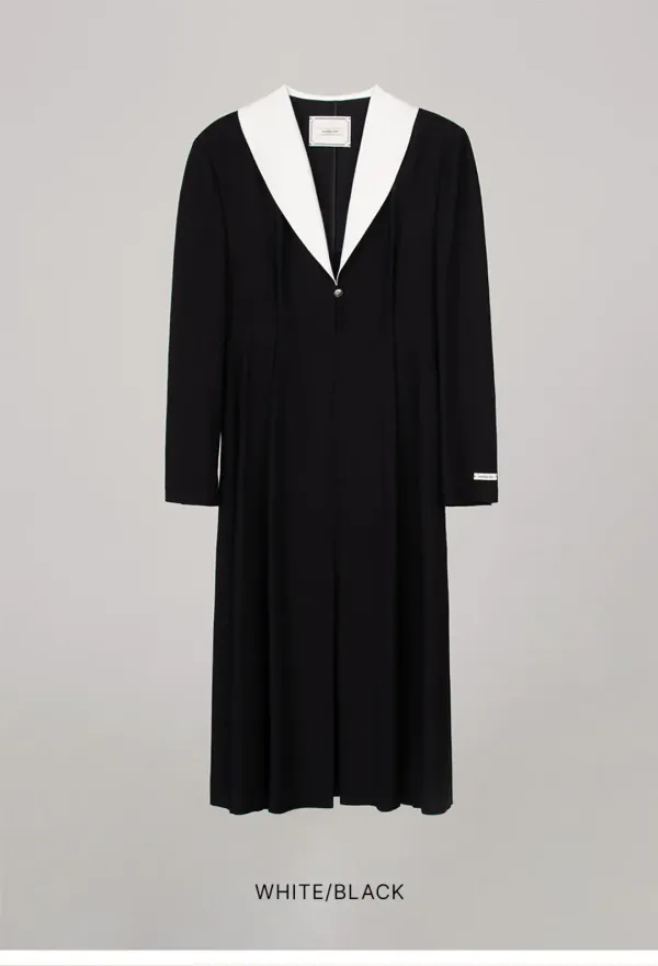 SHAWL COLLAR LONG DRESS_WHITE/BLACK