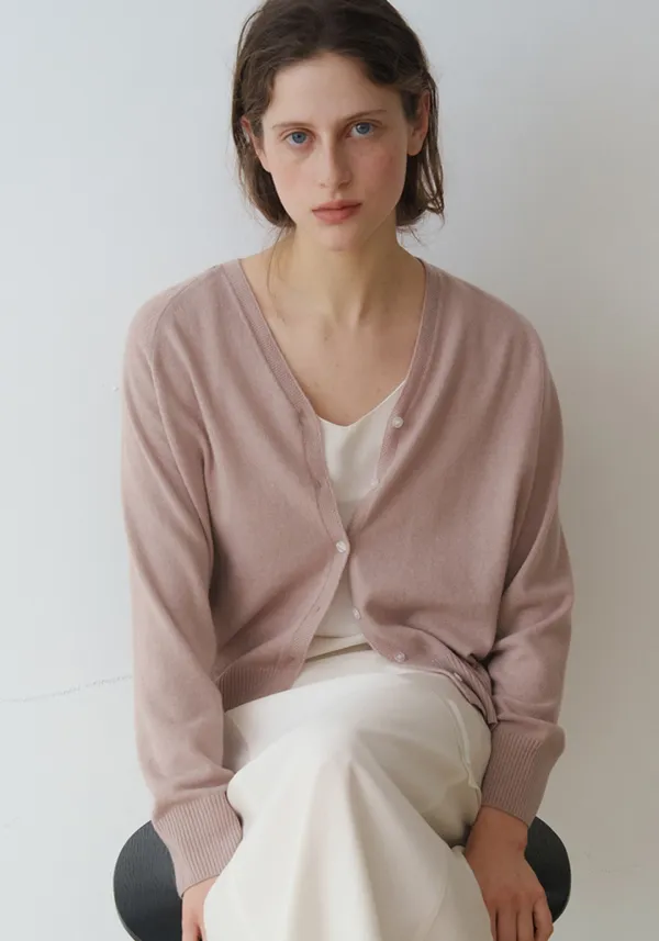 CASH MERINO V-NECK CARDIGAN_MAUVE PINK_OF1C2XCD01MPK