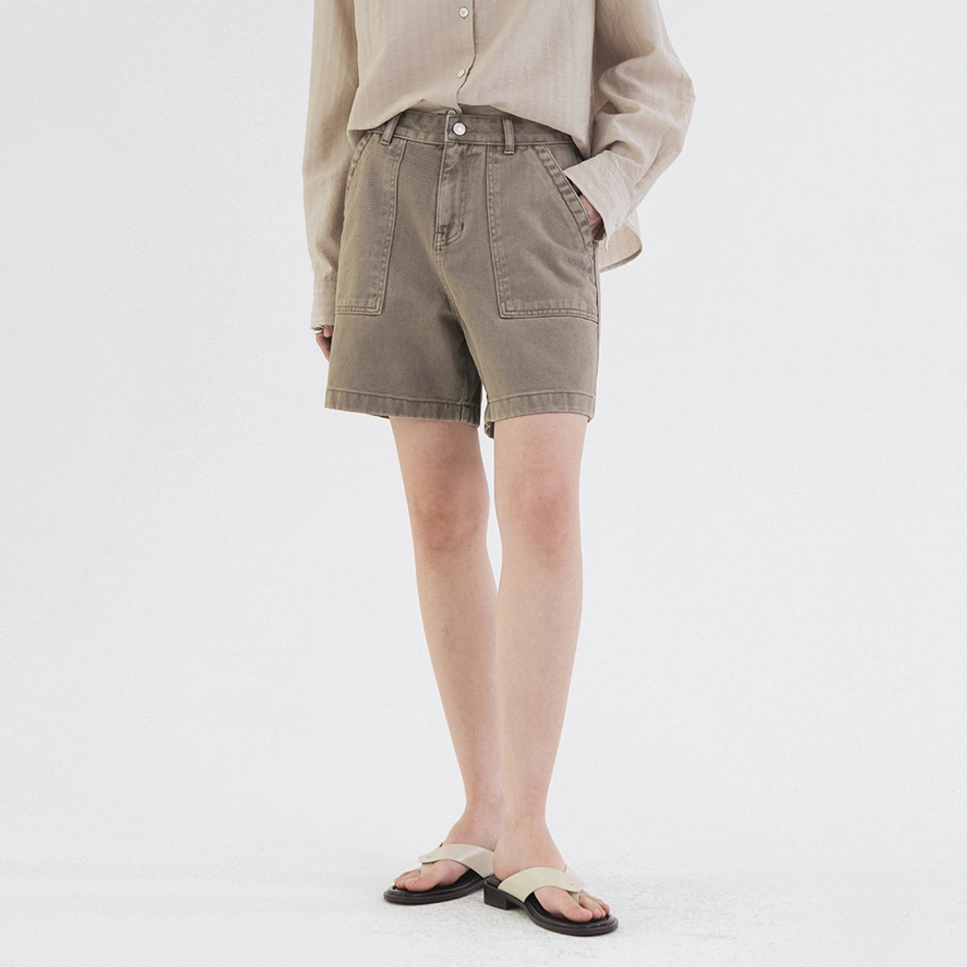 시야쥬 SIJN6092 퍼티그 컬러 데님 쇼츠_Khaki gray 상품 이미지 2