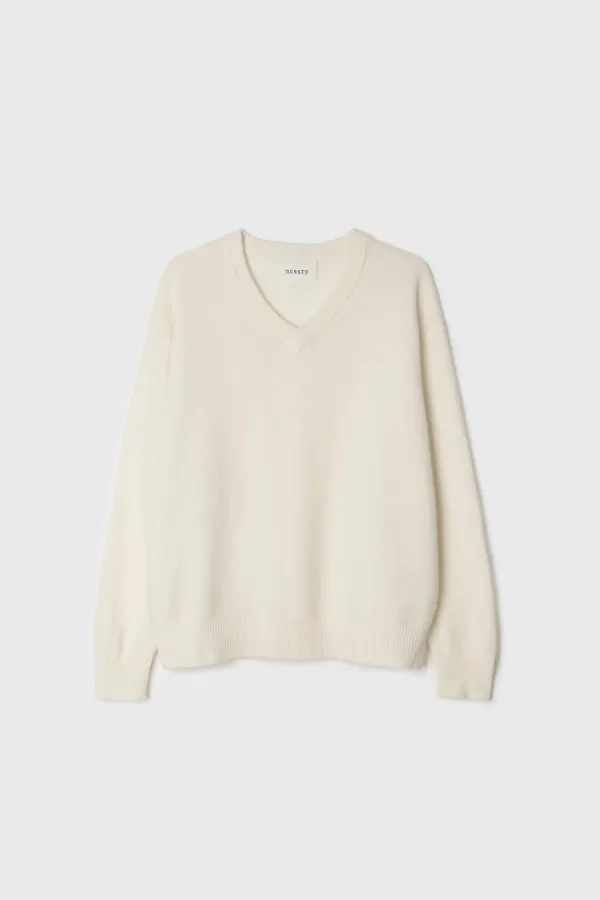 Maren Wool V-Neck Knit (Ivory)